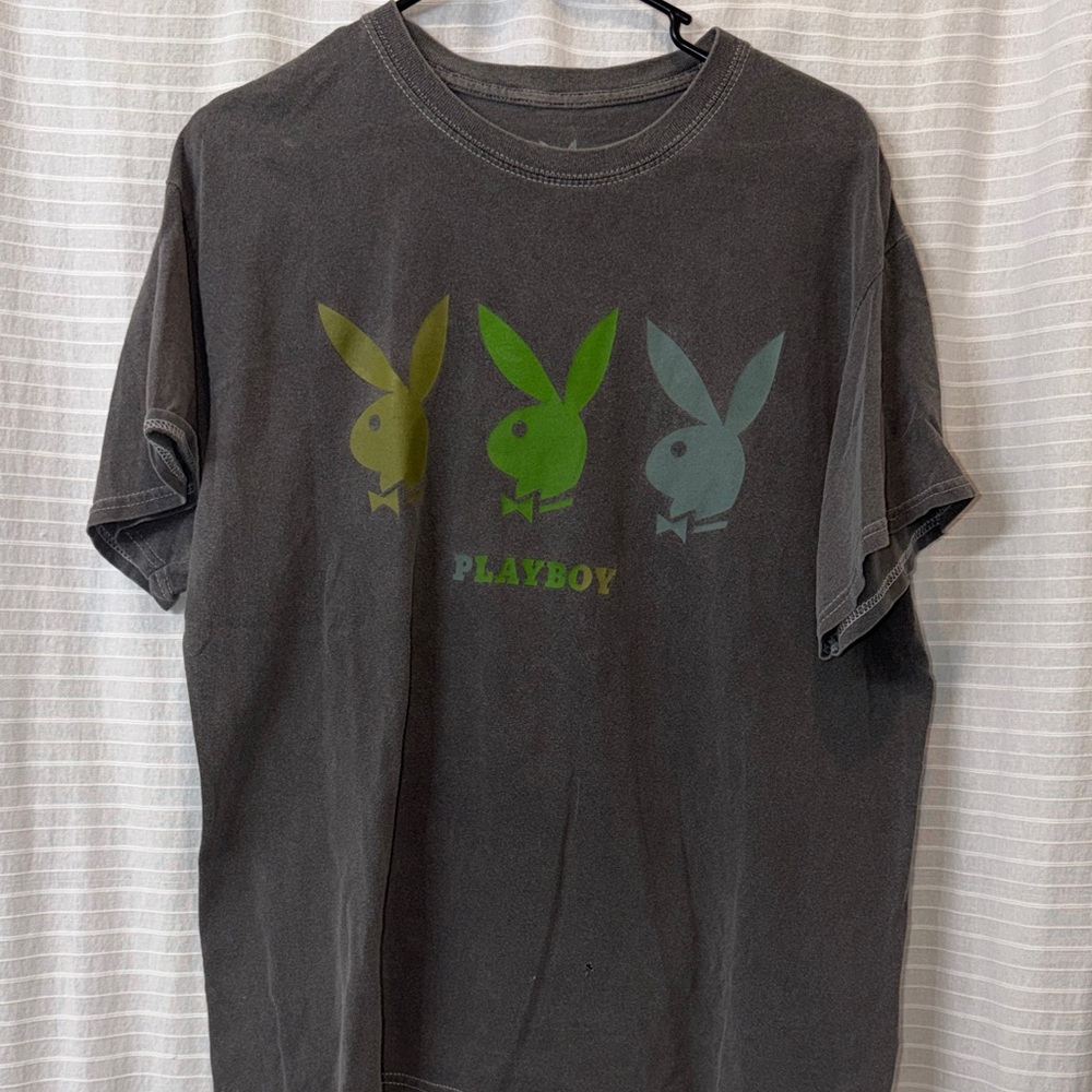 Playboy Charcoal Tee with Vibrant Bunny Design